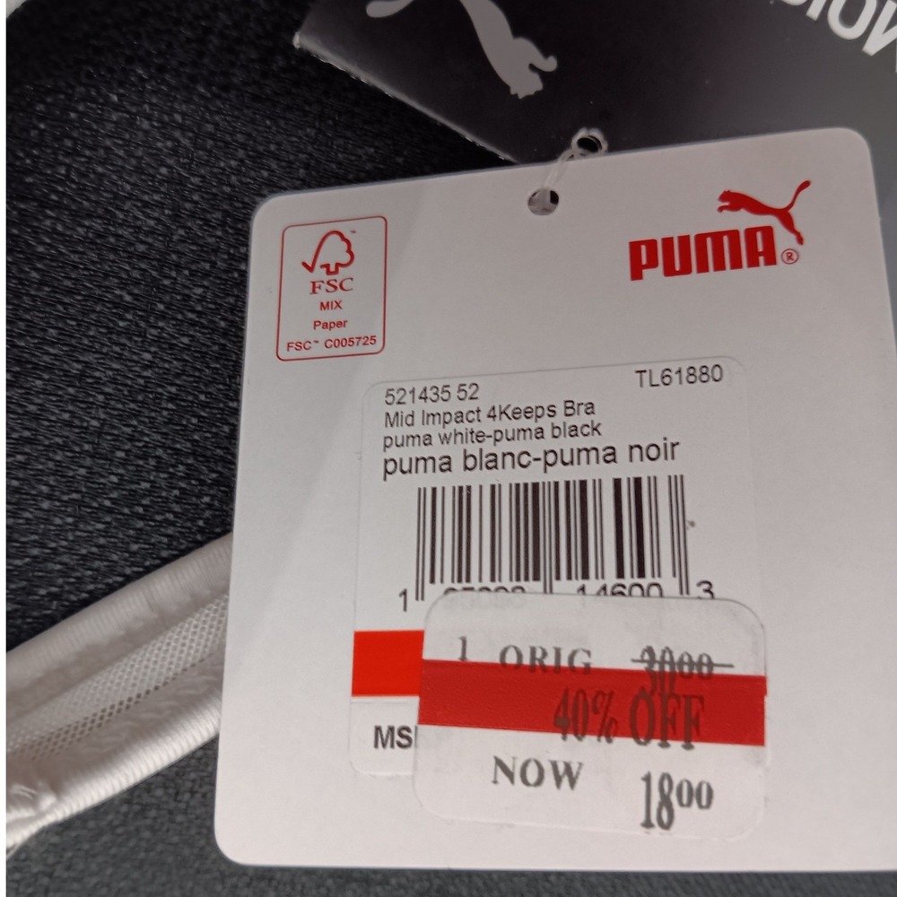 Puma Mid Impact 4Keeps Sports Bra White Black XS 521435 52 NWT X Small Workout - Picture 9 of 16